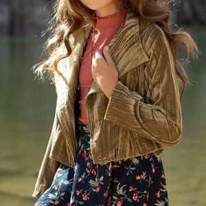 Girls 8 Joyfolie Military Jacket Quincy Mia Joy Gold Crushed Velvet dressy